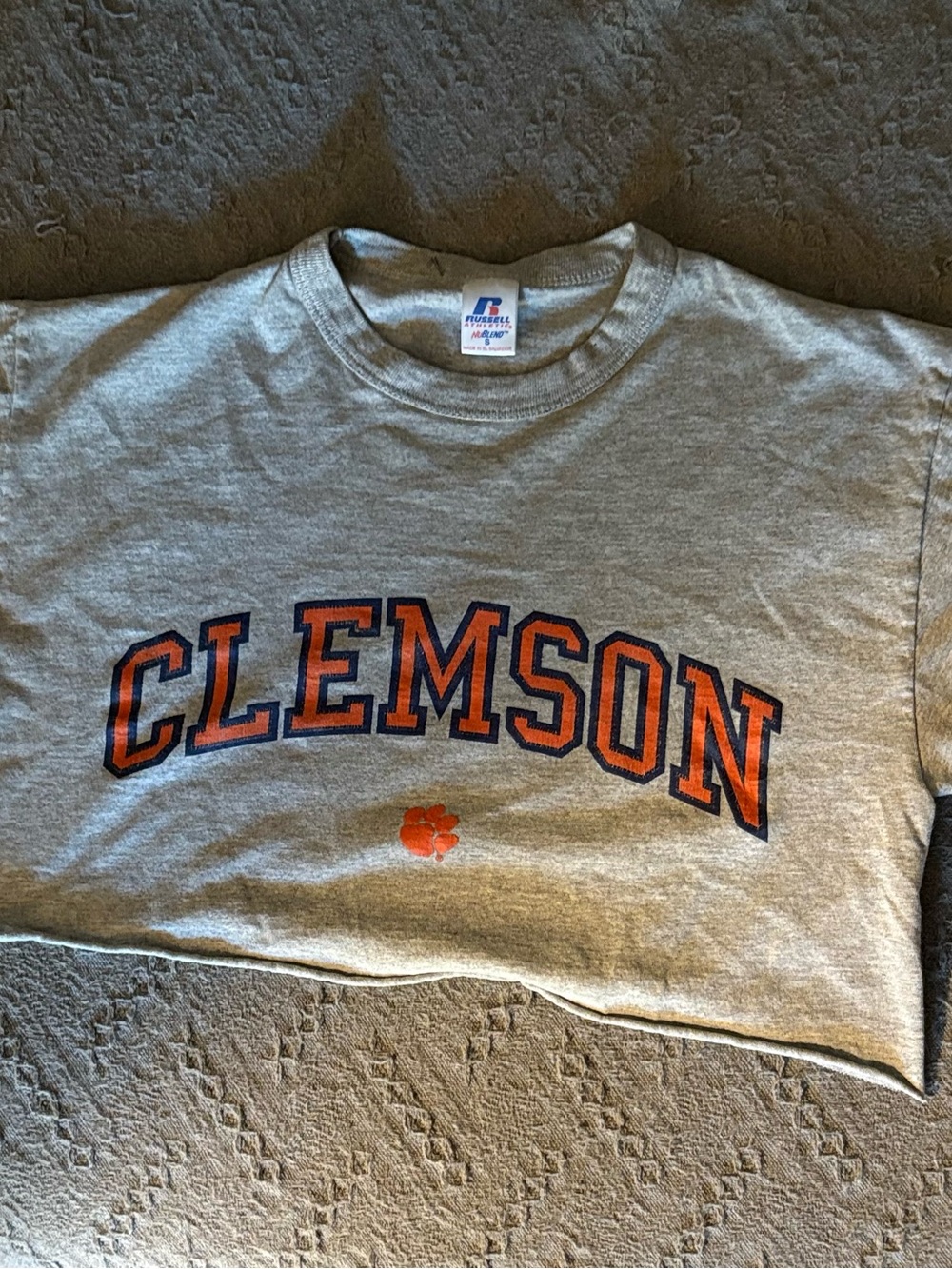 Russell Athletic Gray Tee with Orange & Navy Clemson Print